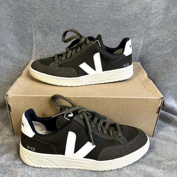 Veja Shoes - Veja V-10 Suede Sneakers Olive Green Women's 7 Low Top White Trainer Sustainable